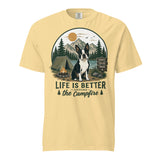 Life Is Better Around the Campfire Boston Terrier Shirt, Camping Dog Lover Unisex Garment-dyed Heavyweight T-Shirt . Butter