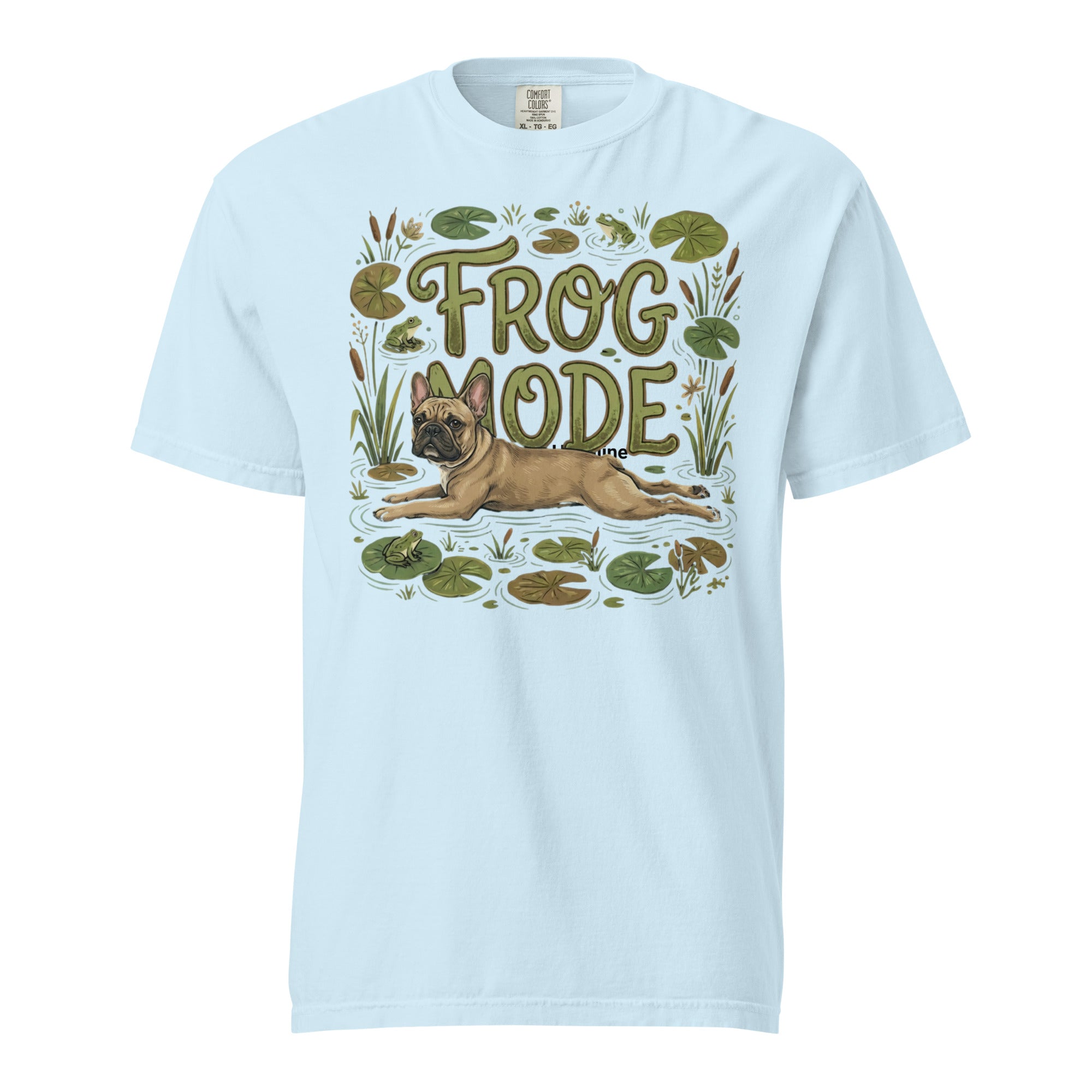 Frog Mode French Bulldog Unisex Garment-dyed Heavyweight T-Shirt . Chambray