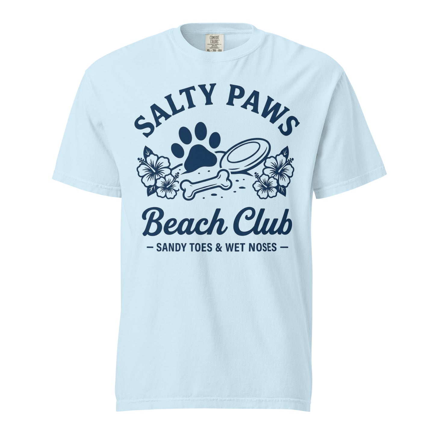 Salty Paws Beach Club Sandy Toes & Wet Noses Unisex Garment-dyed Heavyweight T-Shirt . Chambray