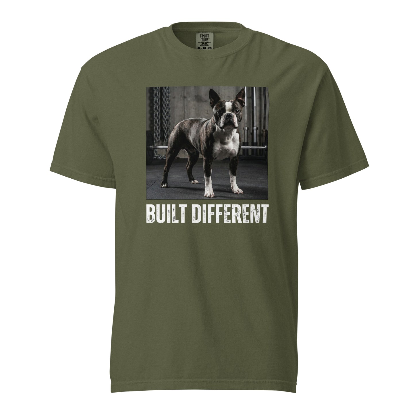 Built Different Strong Boston Terrier Dog Gym Workout Unisex Garment-dyed Heavyweight T-Shirt . Hemp