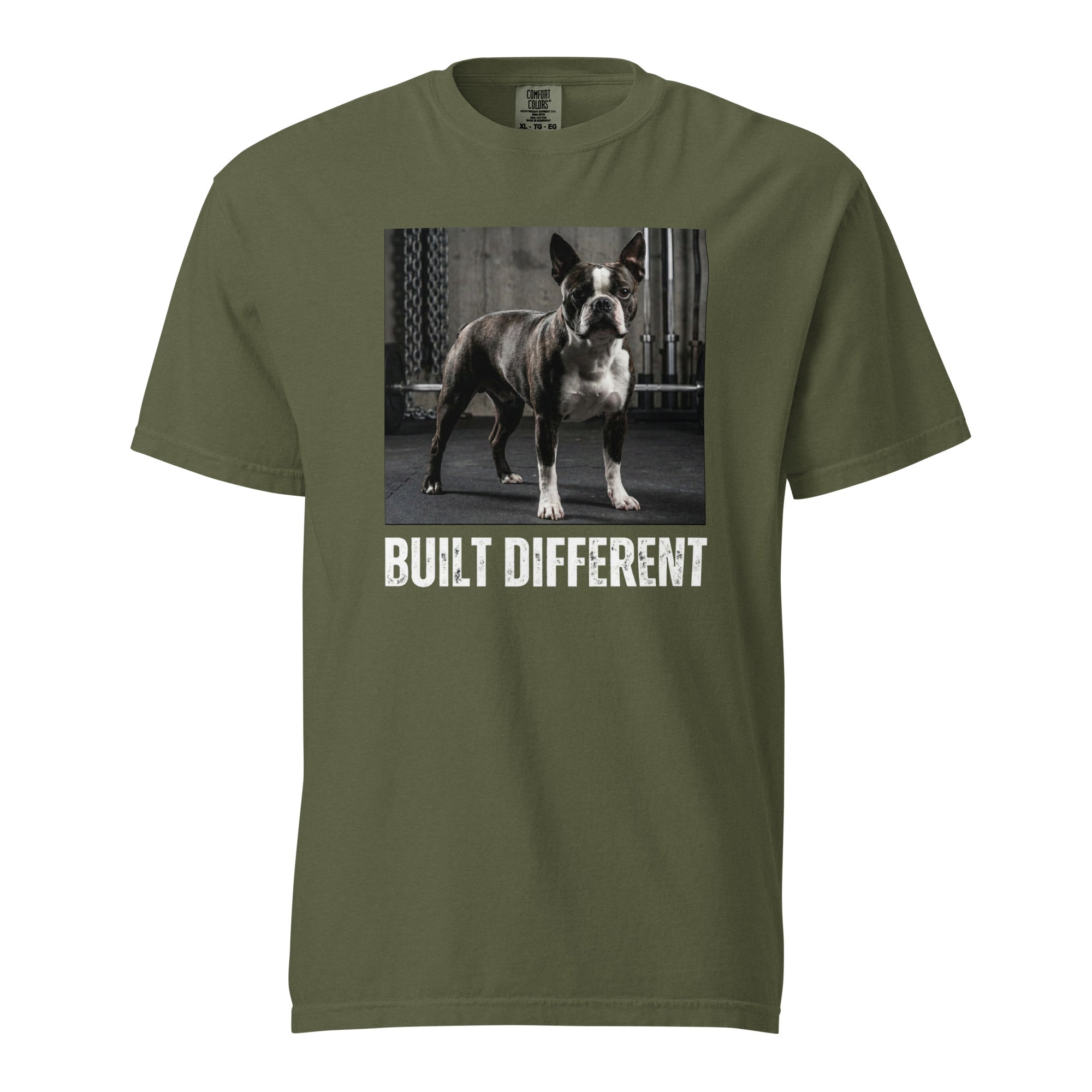 Built Different Strong Boston Terrier Dog Gym Workout Unisex Garment-dyed Heavyweight T-Shirt . Hemp