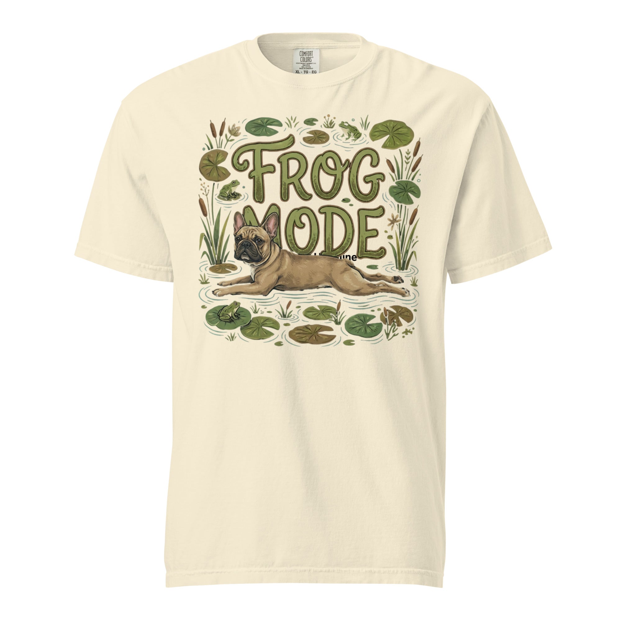 Frog Mode French Bulldog Unisex Garment-dyed Heavyweight T-Shirt . Ivory