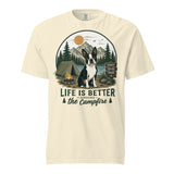 Life Is Better Around the Campfire Boston Terrier Shirt, Camping Dog Lover Unisex Garment-dyed Heavyweight T-Shirt . Ivory