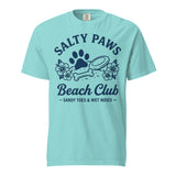 Salty Paws Beach Club Sandy Toes & Wet Noses Unisex Garment-dyed Heavyweight T-Shirt . Lagoon Blue
