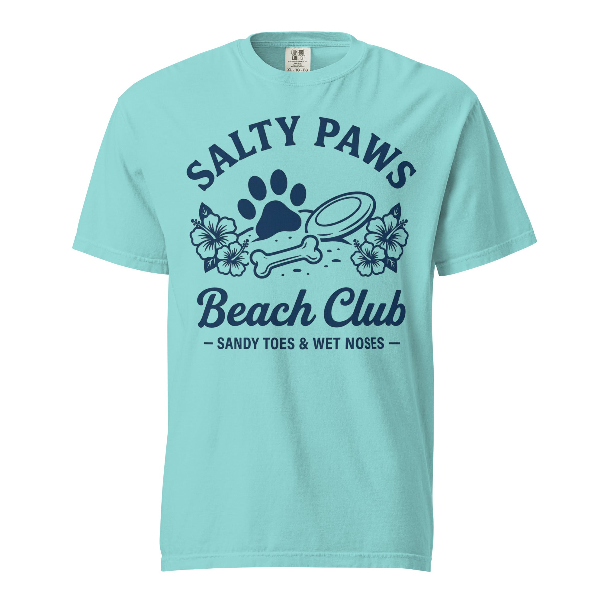 Salty Paws Beach Club Sandy Toes & Wet Noses Unisex Garment-dyed Heavyweight T-Shirt . Lagoon Blue