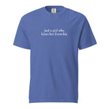Just A Girl Who Loves Her Frenchie Unisex Garment-dyed Heavyweight T-Shirt . Mystic Blue