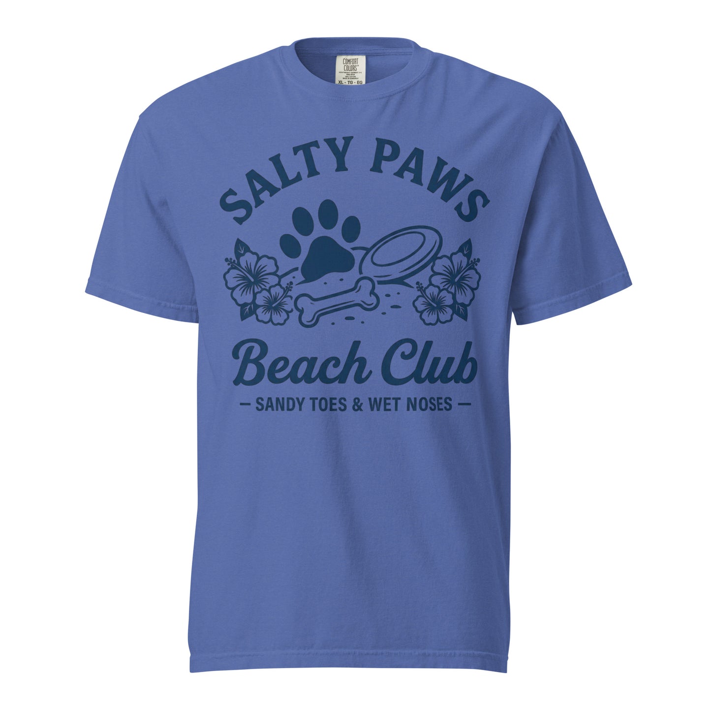 Salty Paws Beach Club Sandy Toes & Wet Noses Unisex Garment-dyed Heavyweight T-Shirt . Mystic Blue