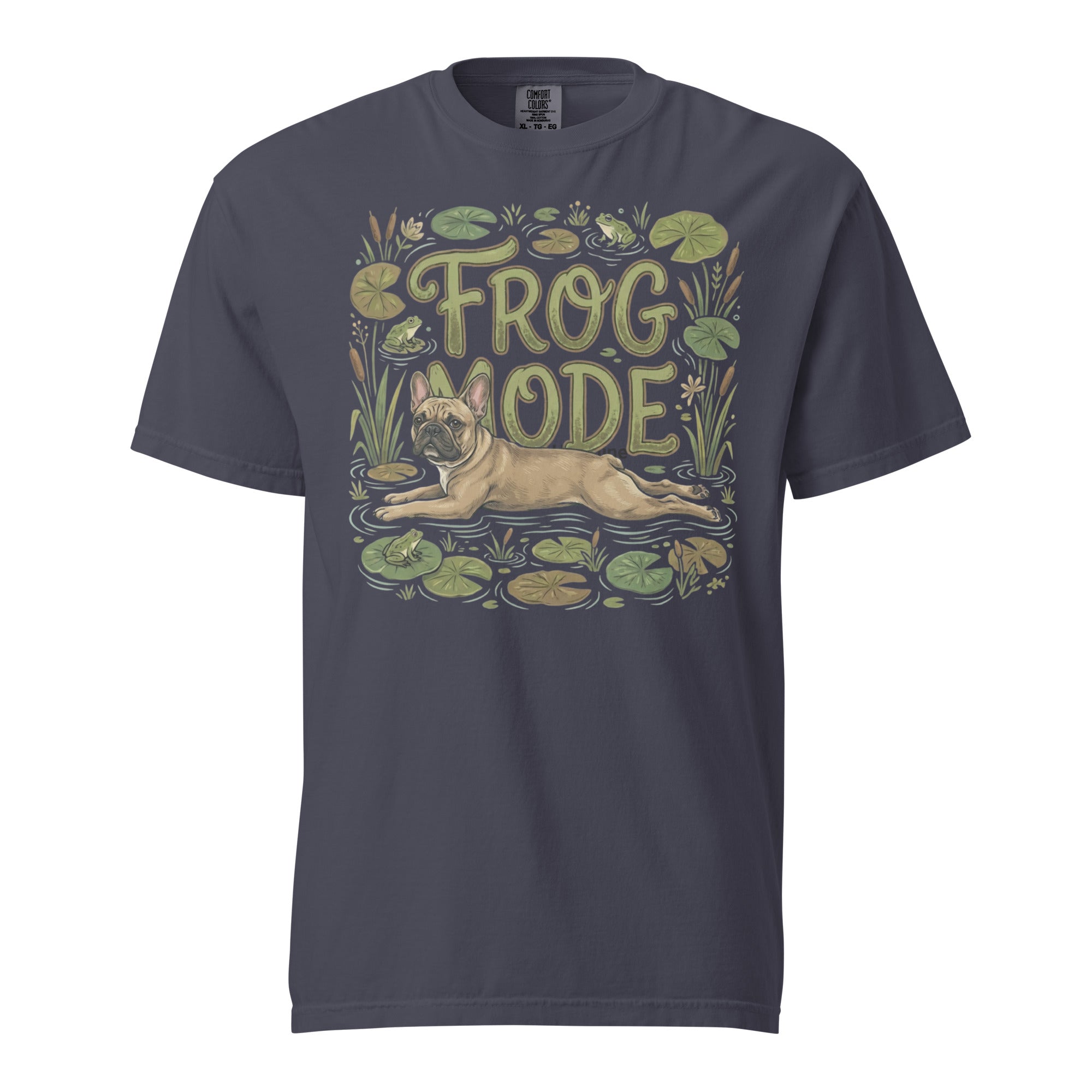 Frog Mode French Bulldog Unisex Garment-dyed Heavyweight T-Shirt . Navy