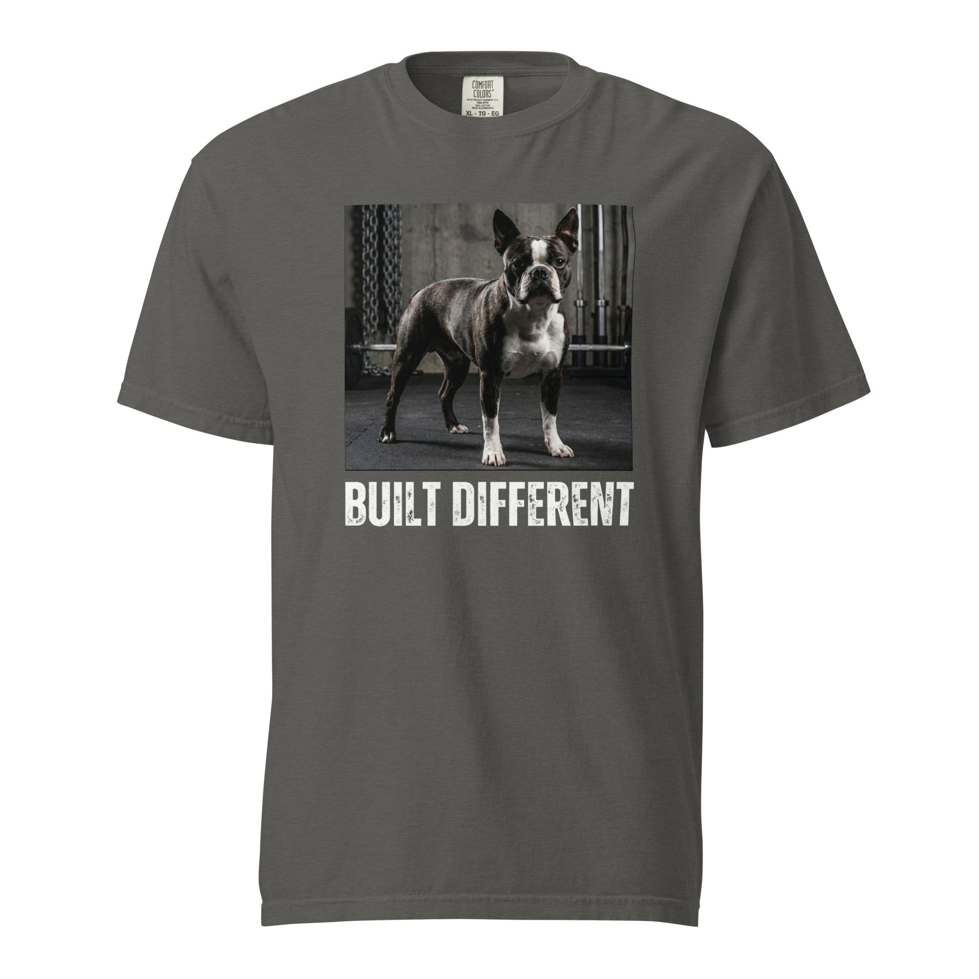 Built Different Strong Boston Terrier Dog Gym Workout Unisex Garment-dyed Heavyweight T-Shirt . Pepper