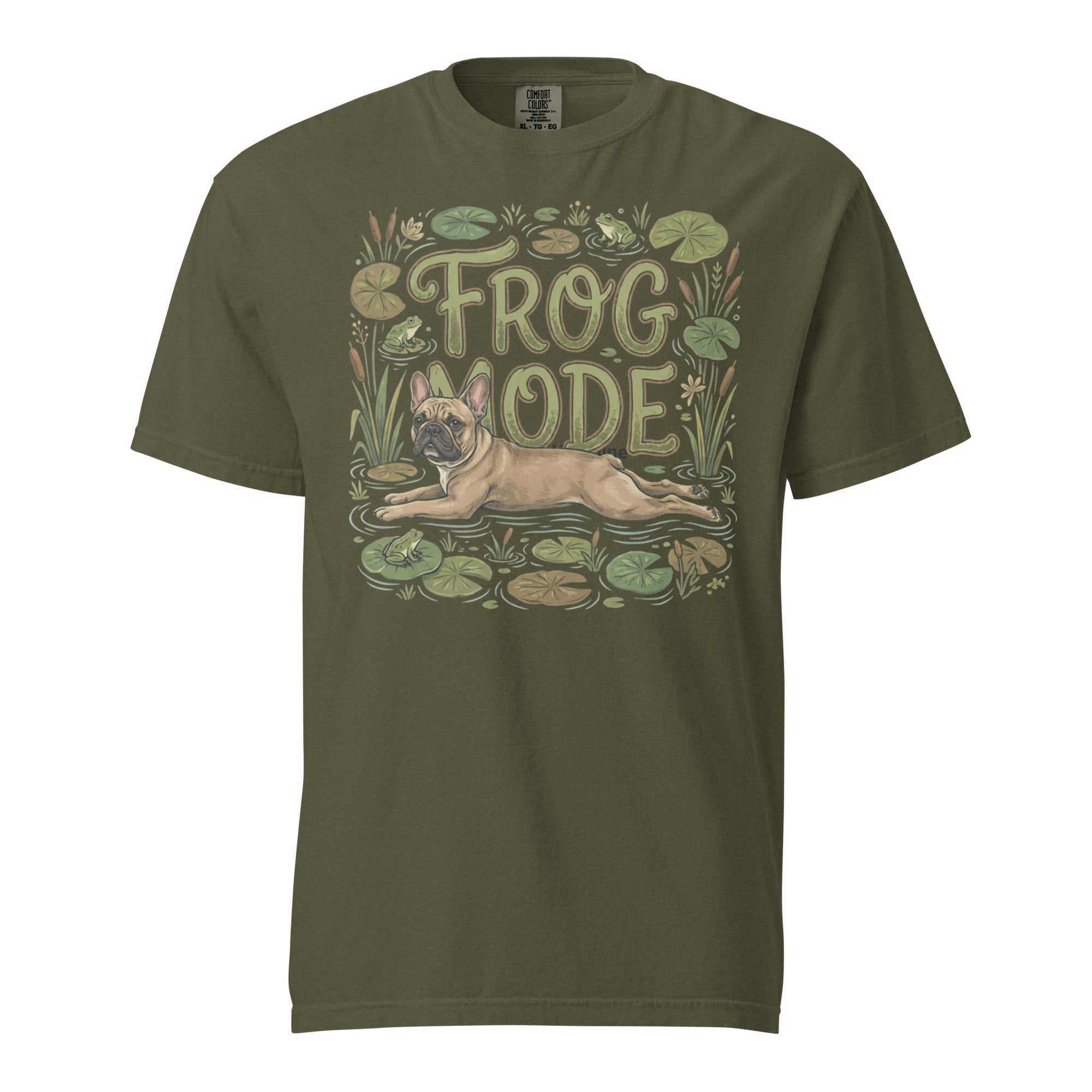 Frog Mode French Bulldog Unisex Garment-dyed Heavyweight T-Shirt . Sage