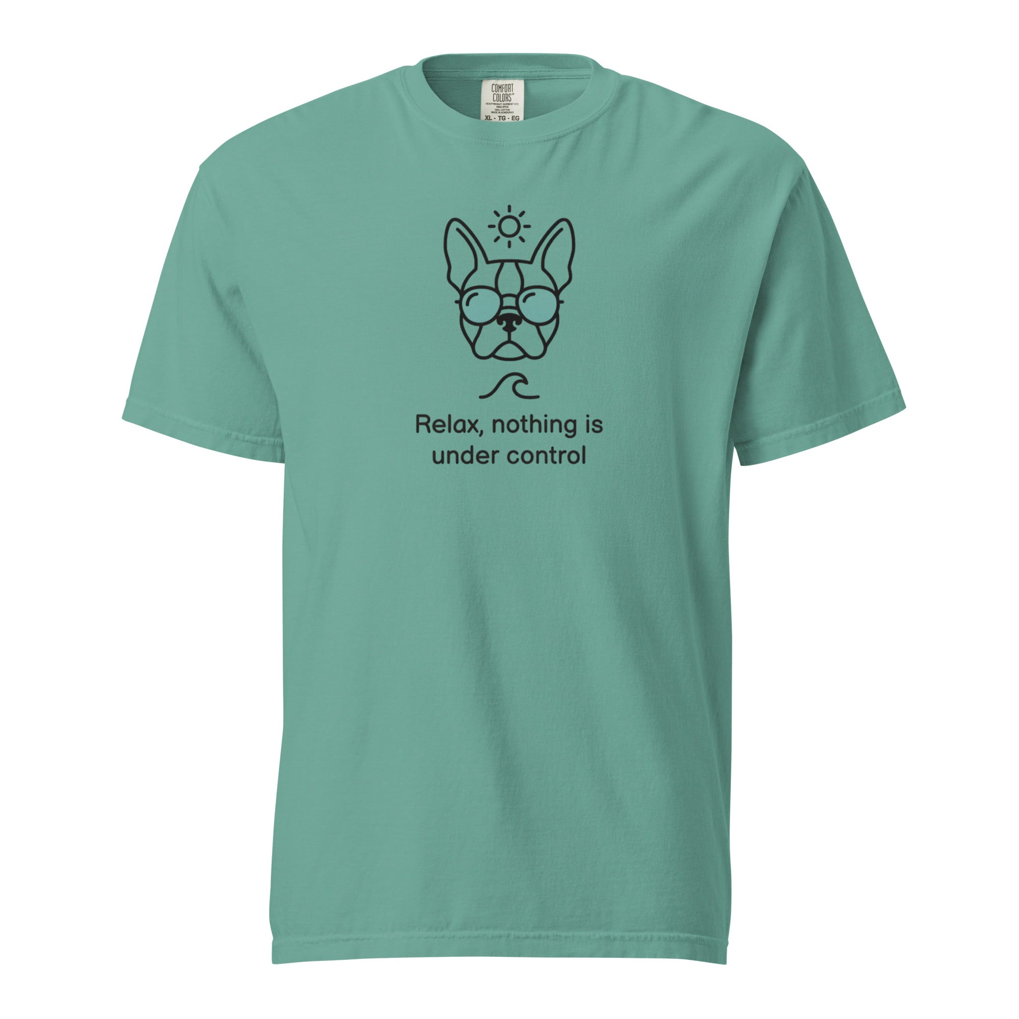 Relax, Nothing Is Under Control Boston Terrier Dog Unisex Garment-dyed Heavyweight T-Shirt . Seafoam
