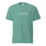 Just A Girl Who Loves Her Frenchie Unisex Garment-dyed Heavyweight T-Shirt . Seafoam