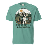 Life Is Better Around the Campfire Boston Terrier Shirt, Camping Dog Lover Unisex Garment-dyed Heavyweight T-Shirt . Seafoam