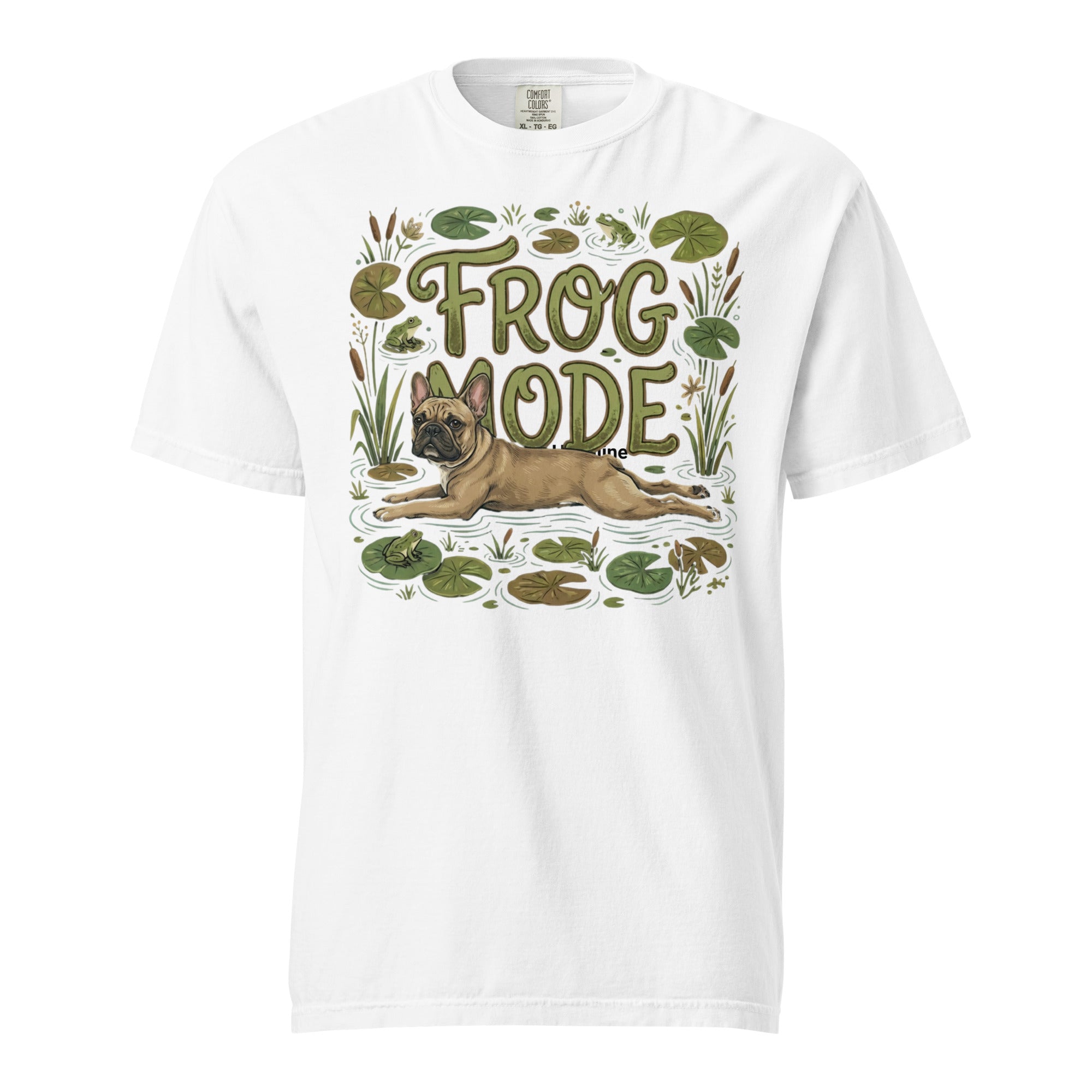 Frog Mode French Bulldog Unisex Garment-dyed Heavyweight T-Shirt . White