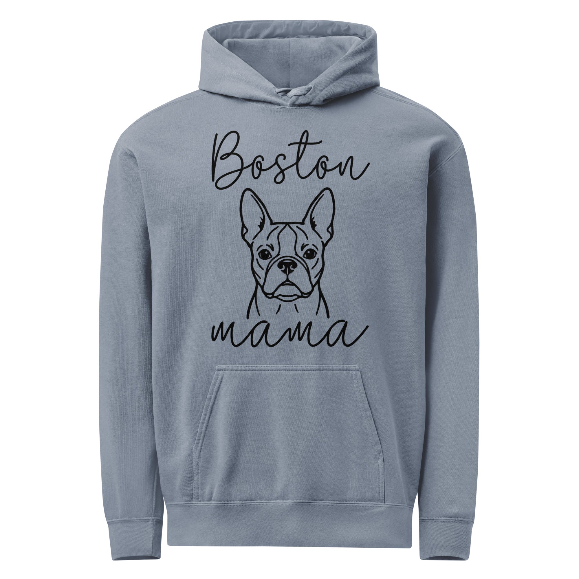 Boston Mama Mode Garment-Dyed Hoodie . Blue Jean