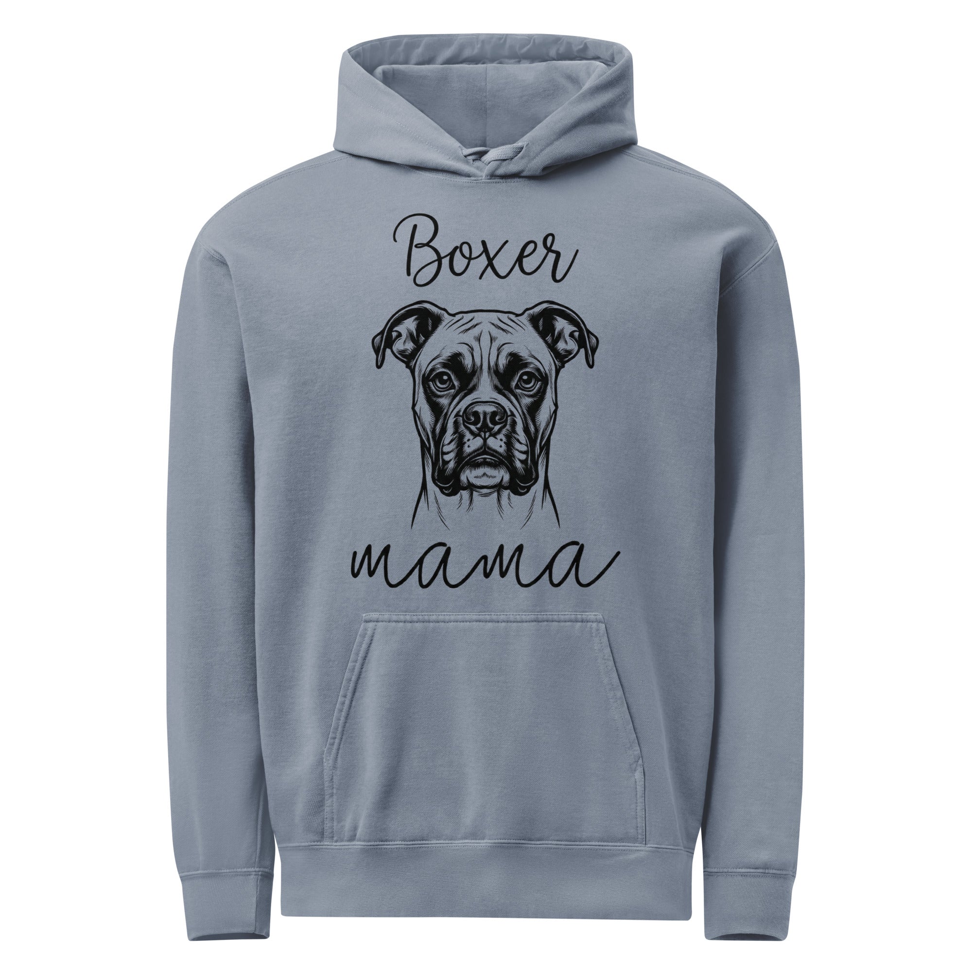 Boxer Mama Mode Unisex Garment-dyed Hoodie . Blue Jean