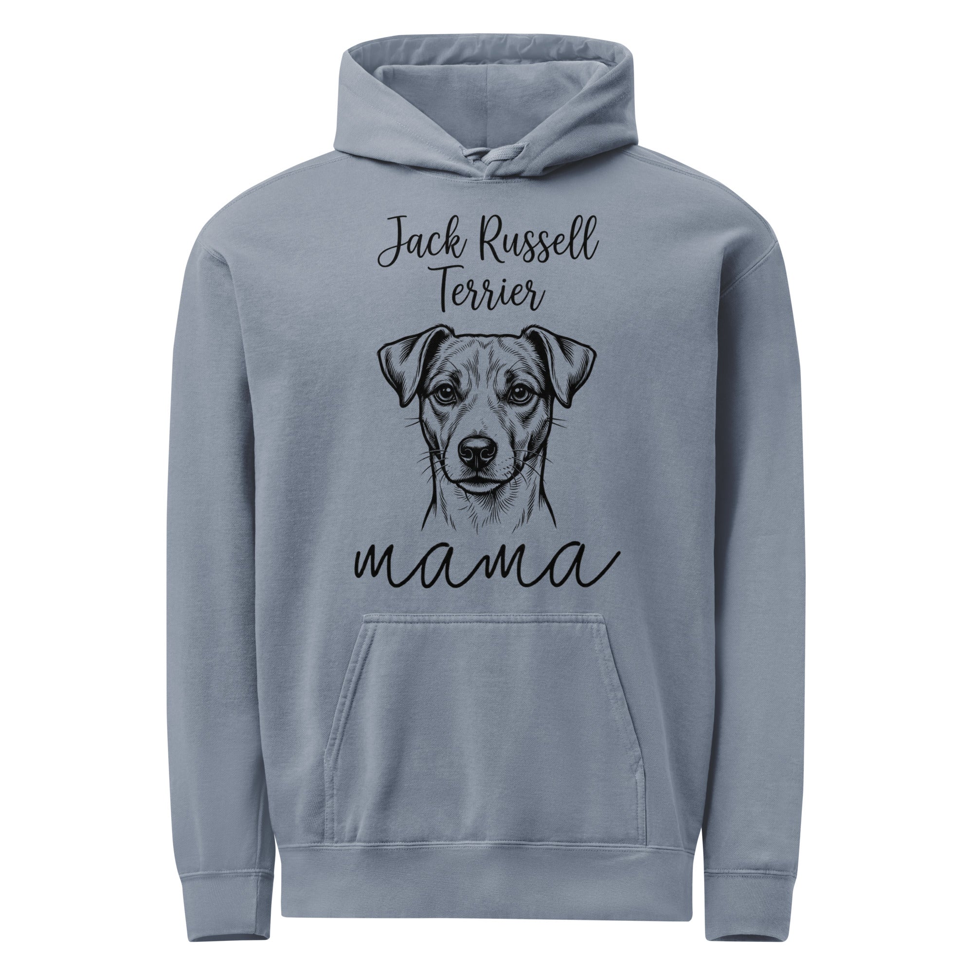 Jack Russell Terrier Mama Mode Garment-dyed Hoodie . Blue Jean