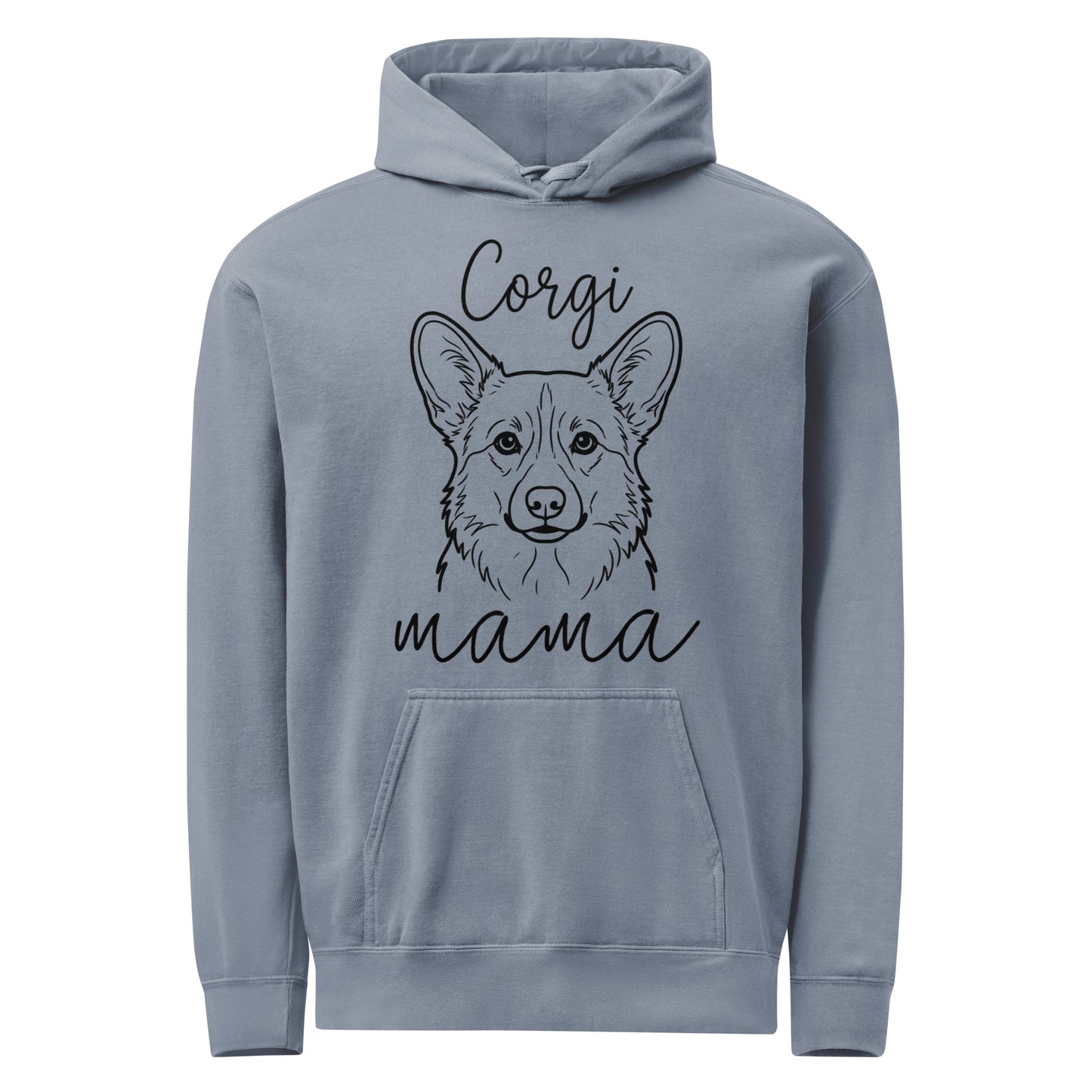 Corgi Mama Mode Garment-dyed Hoodie . Blue Jean