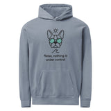 Relax, Nothing Is Under Control Boston Terrier Dog Unisex Garment-dyed Hoodie . Blue Jean