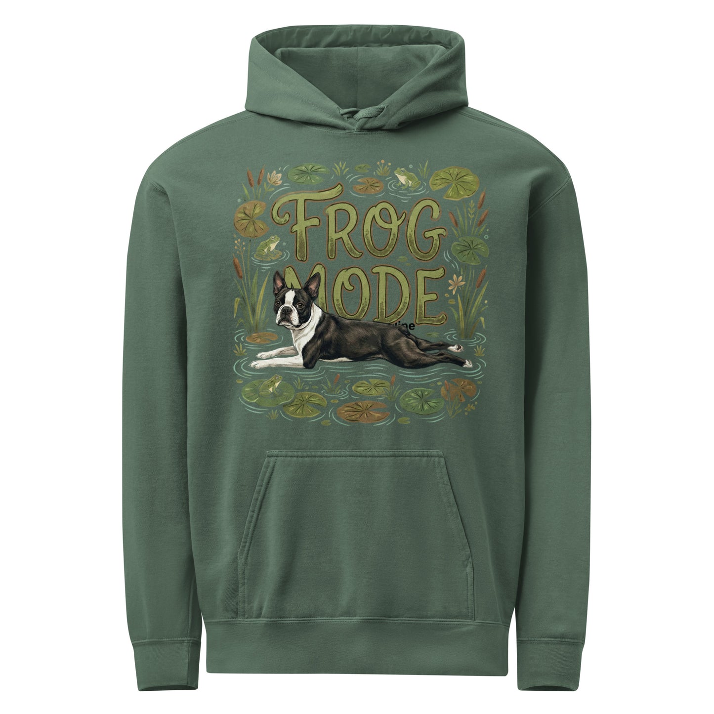 Frog Mode Boston Terrier Dog Frog Legs Unisex Garment-Dyed Hoodie . Blue Spruce