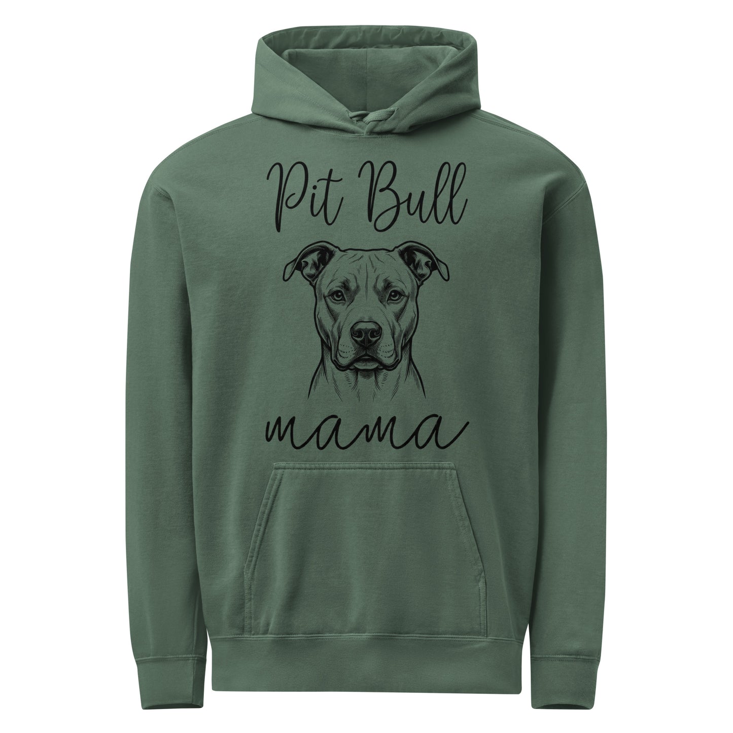 Pit Bull Mama Mode Garment-dyed Hoodie . Blue Spruce