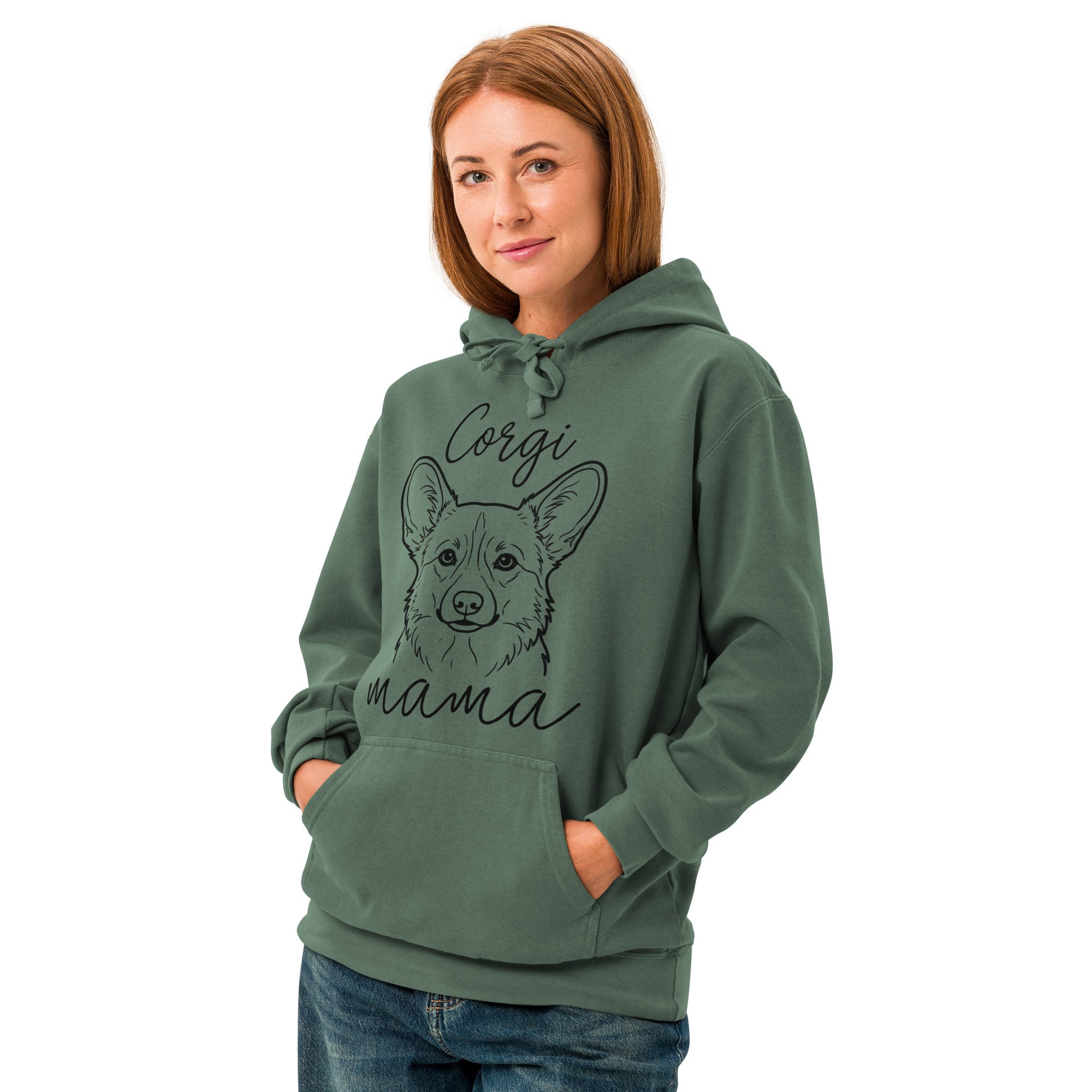 Corgi Mama Mode Garment-dyed Hoodie .