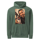 Custom Caricature Dog And Owner Portrait Unisex Garment-dyed Hoodie . Blue Spruce