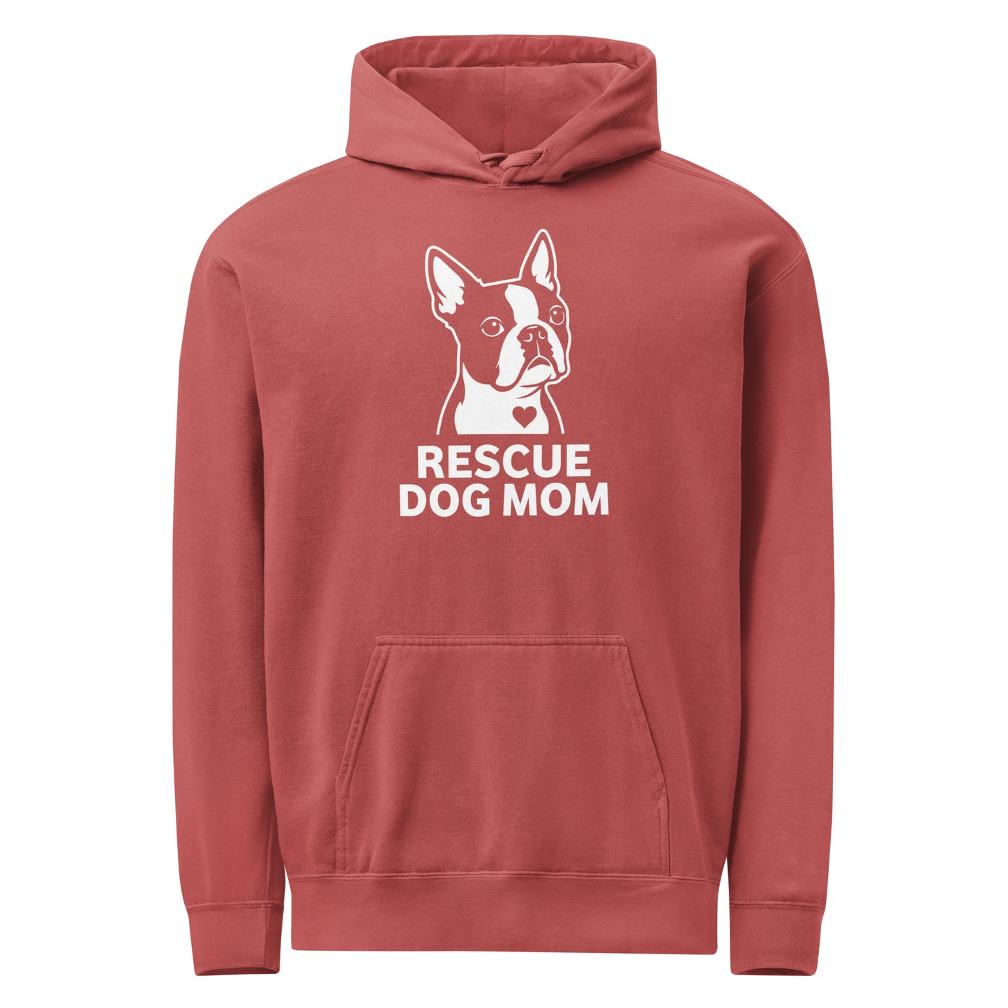 Rescue Dog Mom Garment-Dyed Hoodie . Crimson