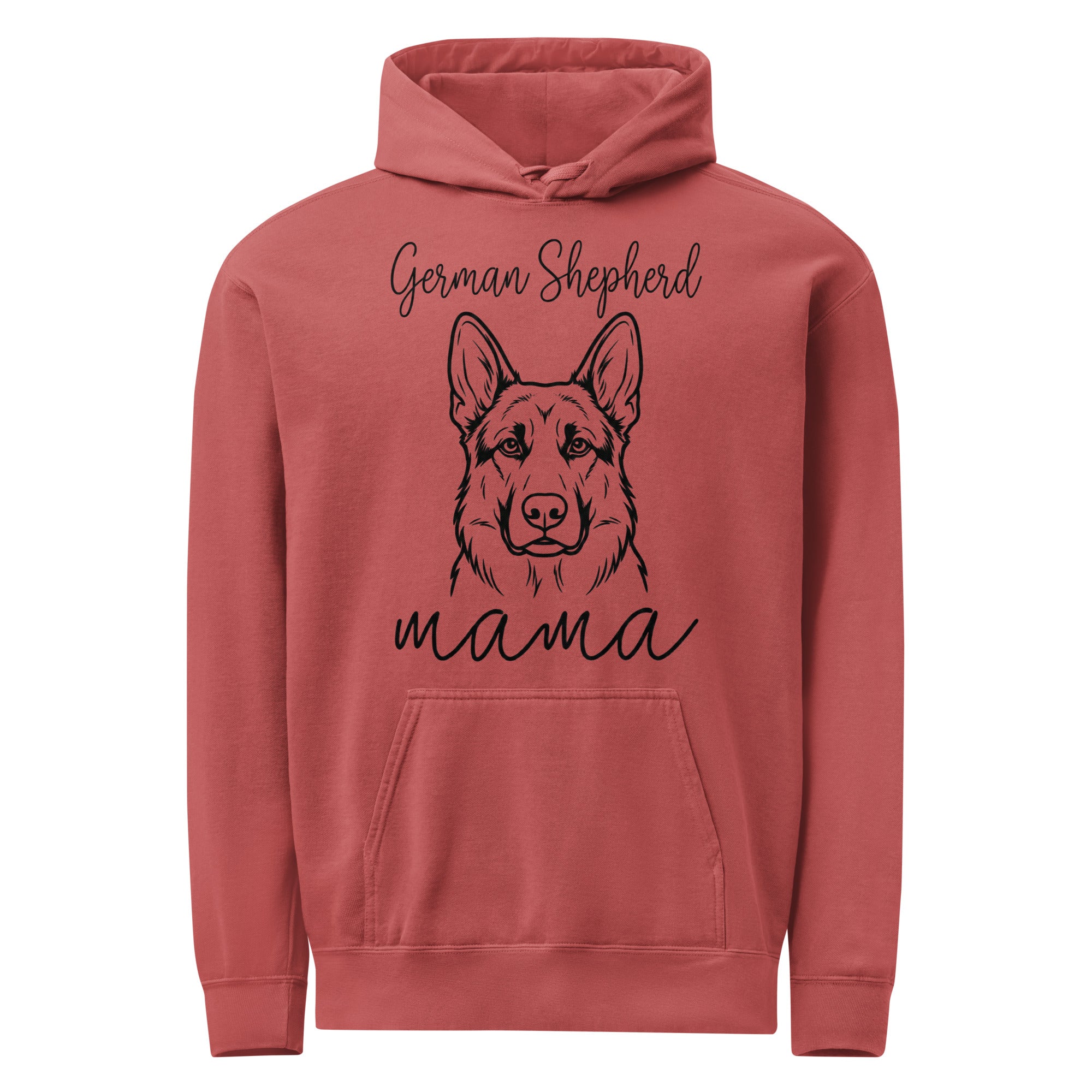 German Shepherd Mama Mode Garment-dyed Hoodie . Crimson