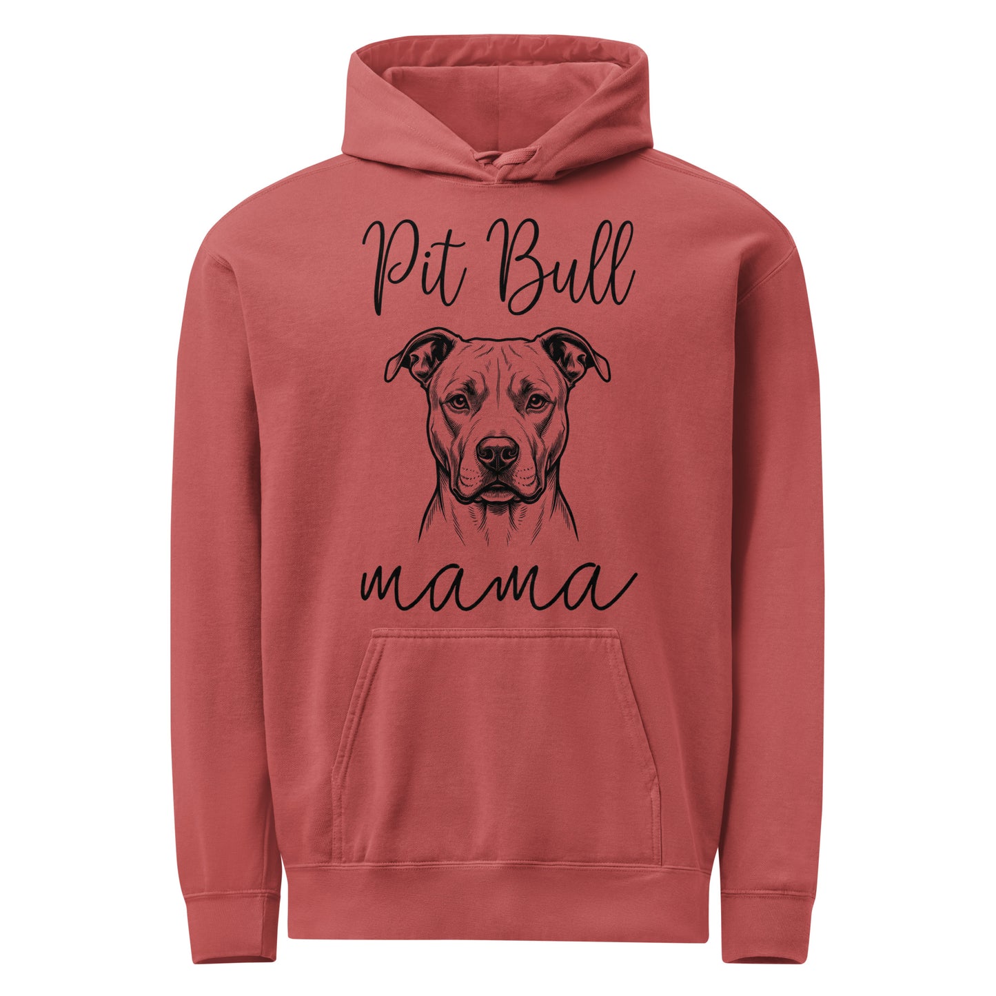 Pit Bull Mama Mode Garment-dyed Hoodie . Crimson