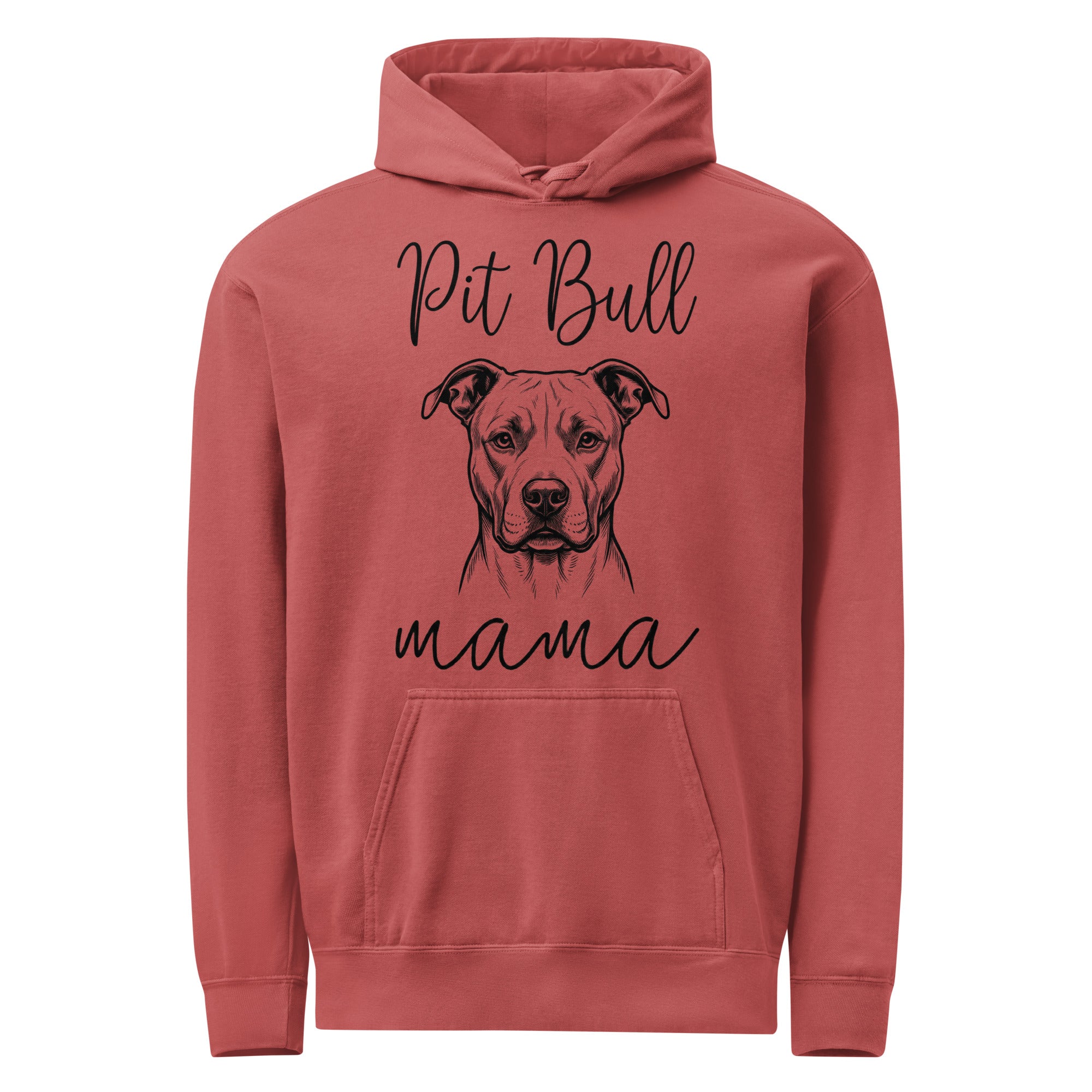 Pit Bull Mama Mode Garment-dyed Hoodie . Crimson