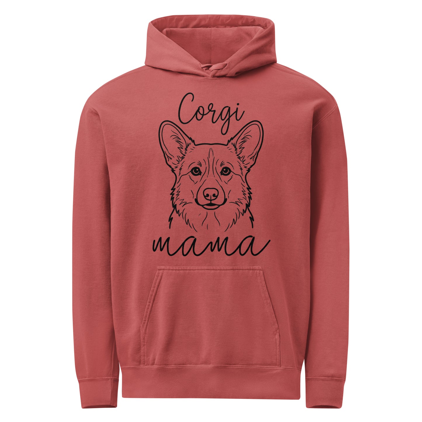 Corgi Mama Mode Garment-dyed Hoodie . Crimson