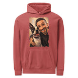 Custom Caricature Dog And Owner Portrait Unisex Garment-dyed Hoodie . Crimson