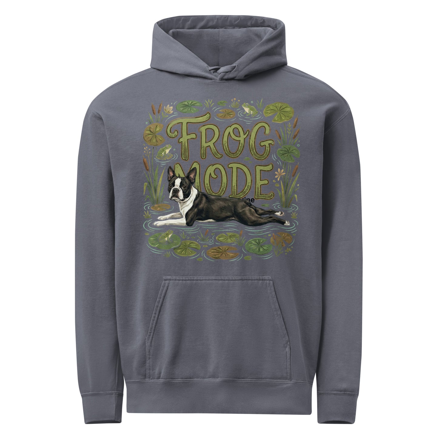 Frog Mode Boston Terrier Dog Frog Legs Unisex Garment-Dyed Hoodie . Denim