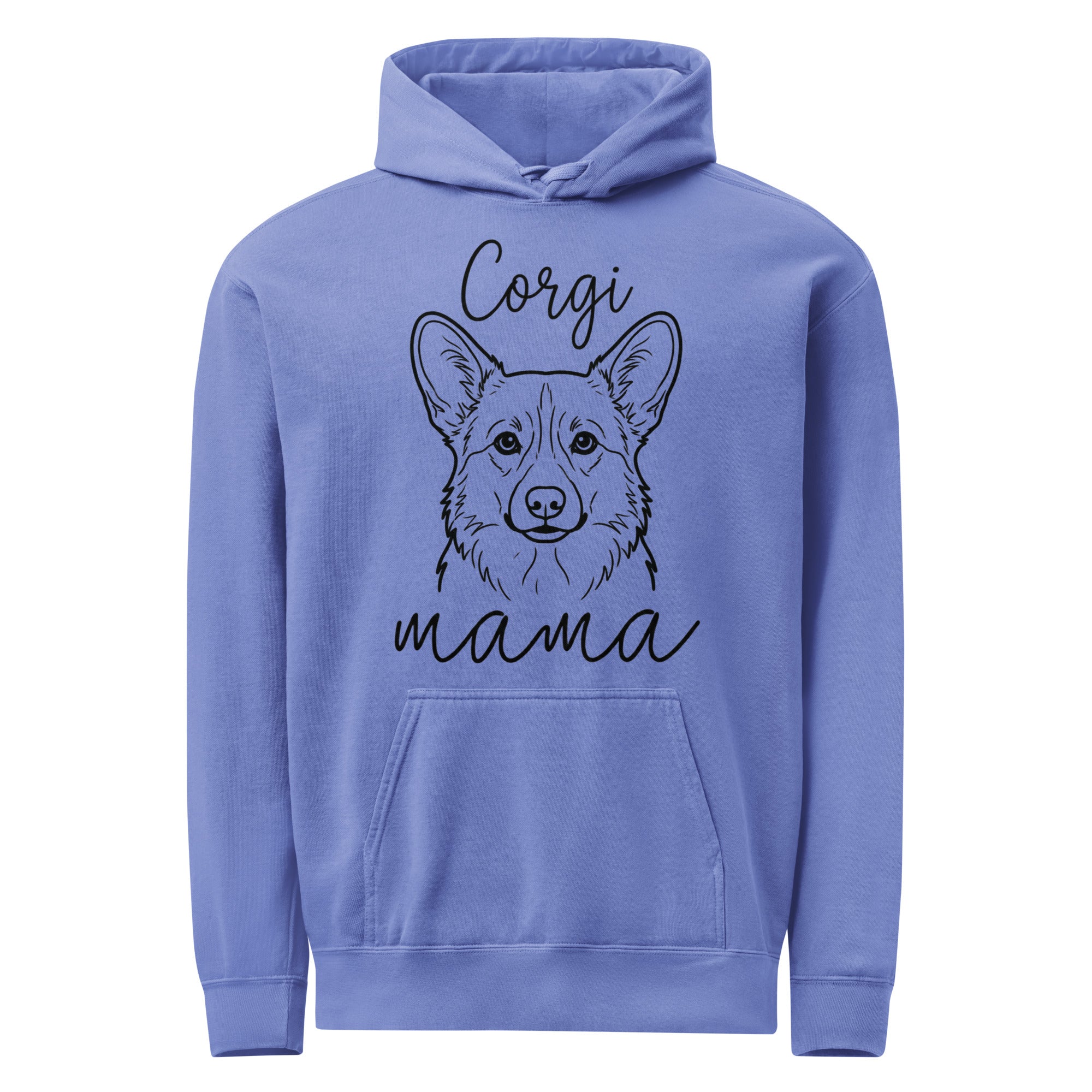 Corgi Mama Mode Garment-dyed Hoodie . Flo Blue