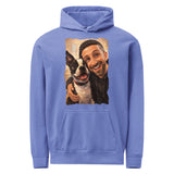 Custom Caricature Dog And Owner Portrait Unisex Garment-dyed Hoodie . Flo Blue
