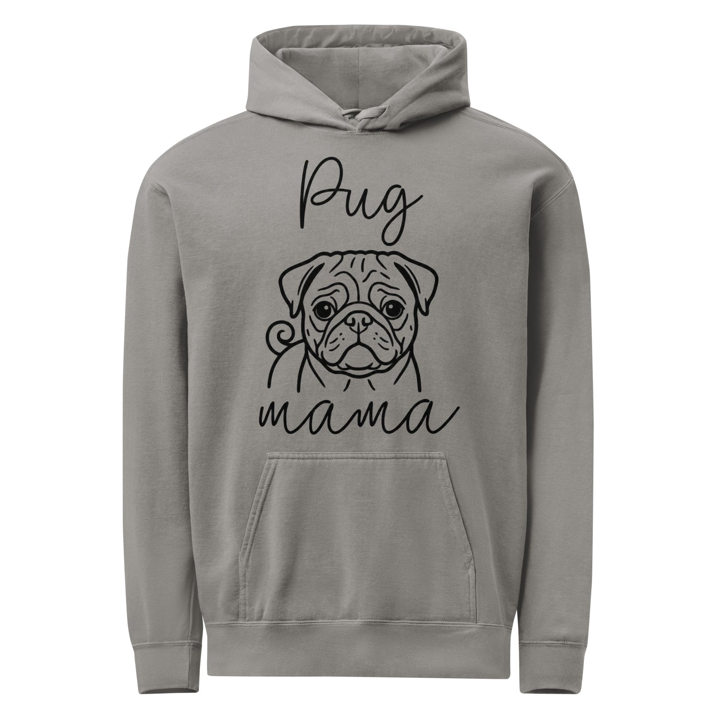 Pug Mama Mode Garment-dyed Hoodie . Grey