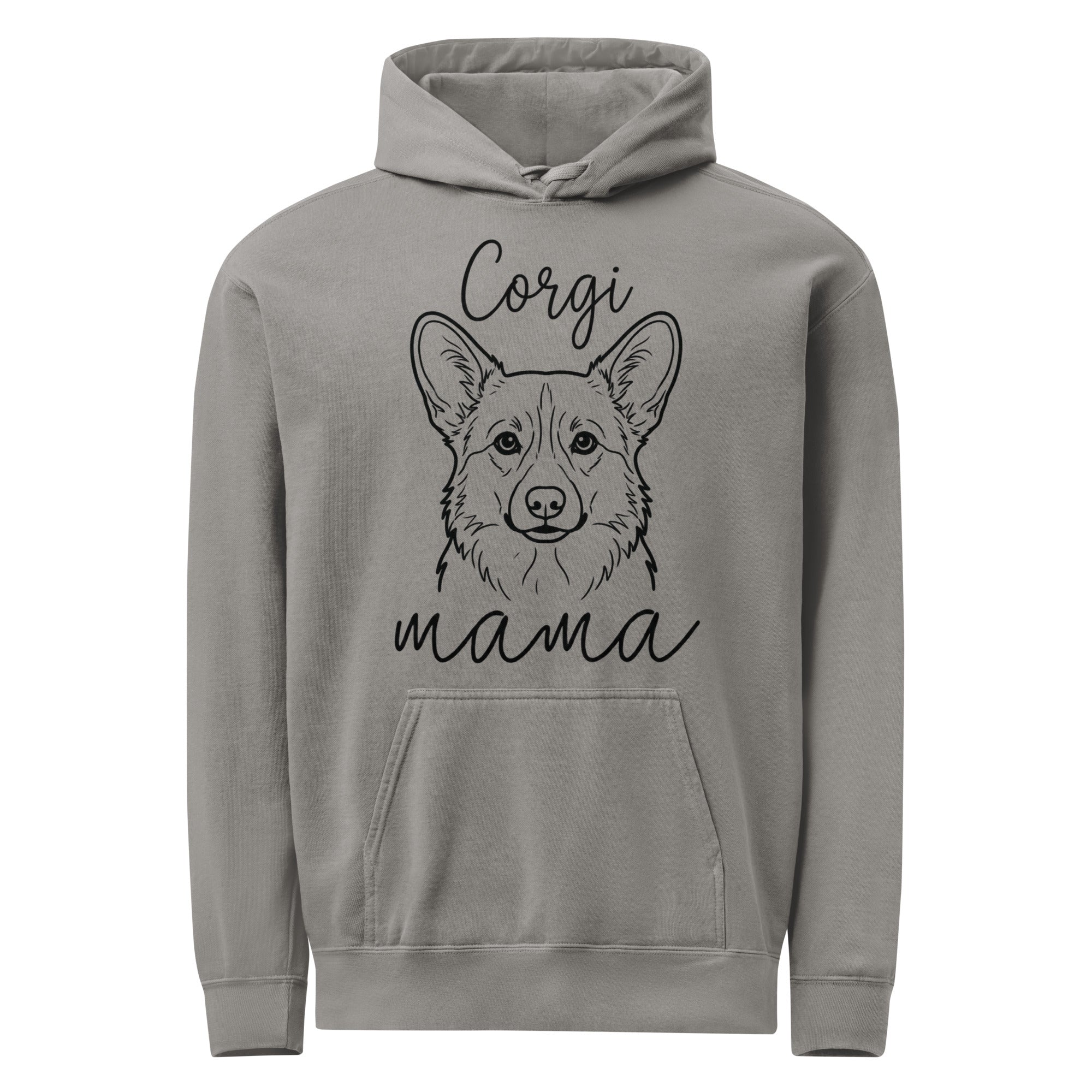 Corgi Mama Mode Garment-dyed Hoodie . Grey