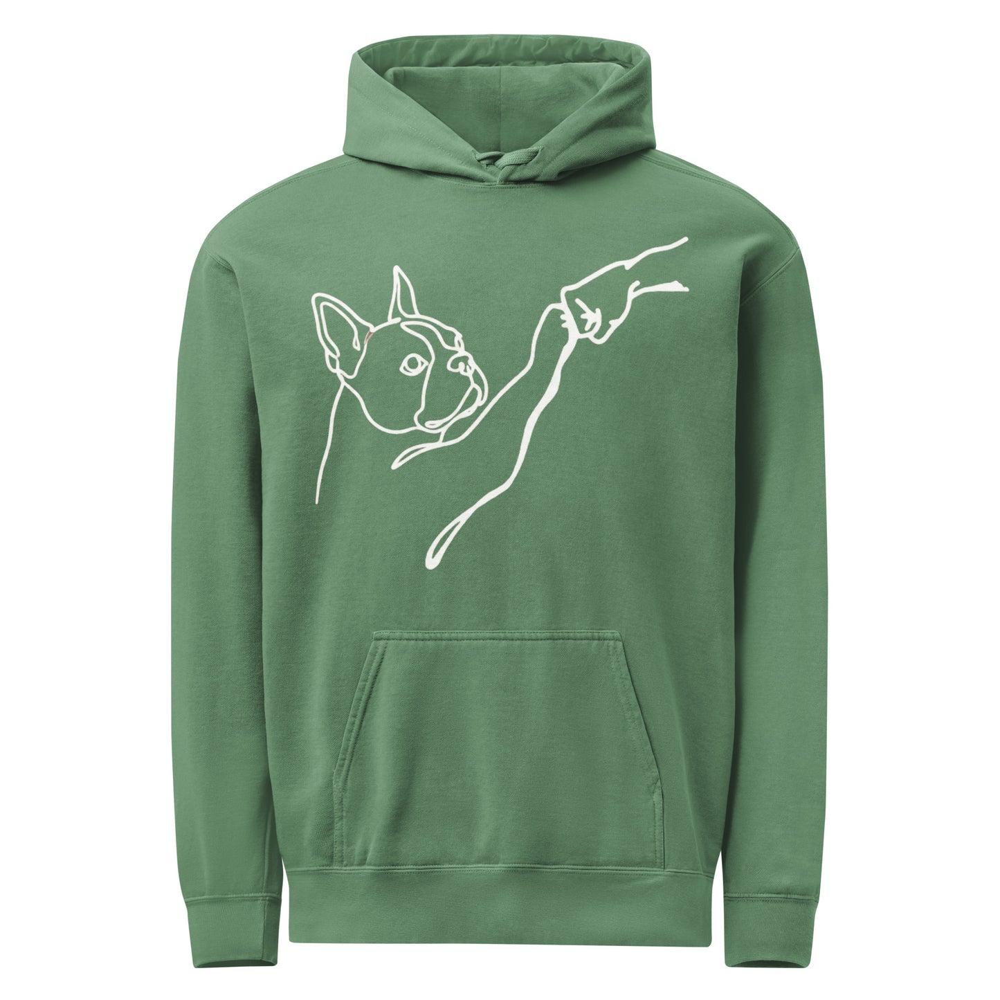Dog Fist Bump Unisex Garment-Dyed Hoodie . Light Green