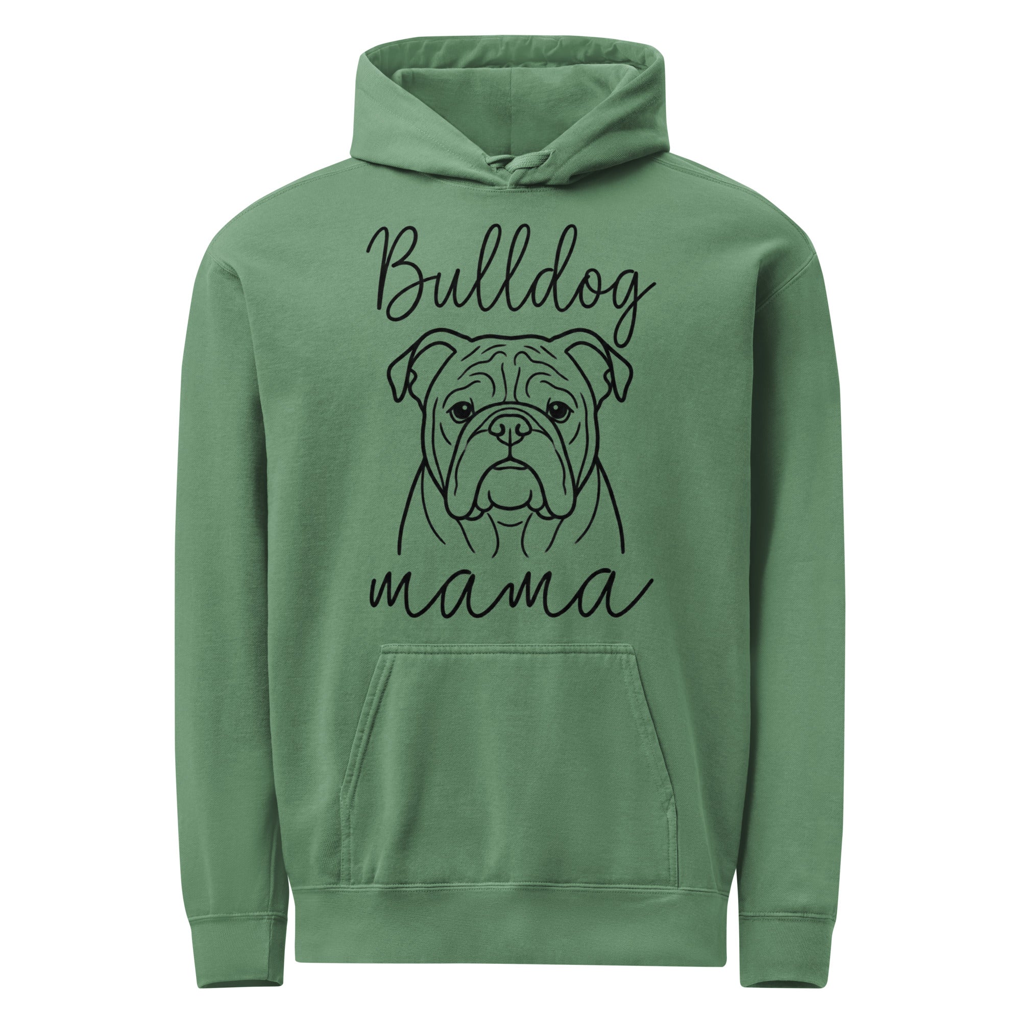 English Bulldog Mama Mode Garment-dyed Hoodie . Light Green