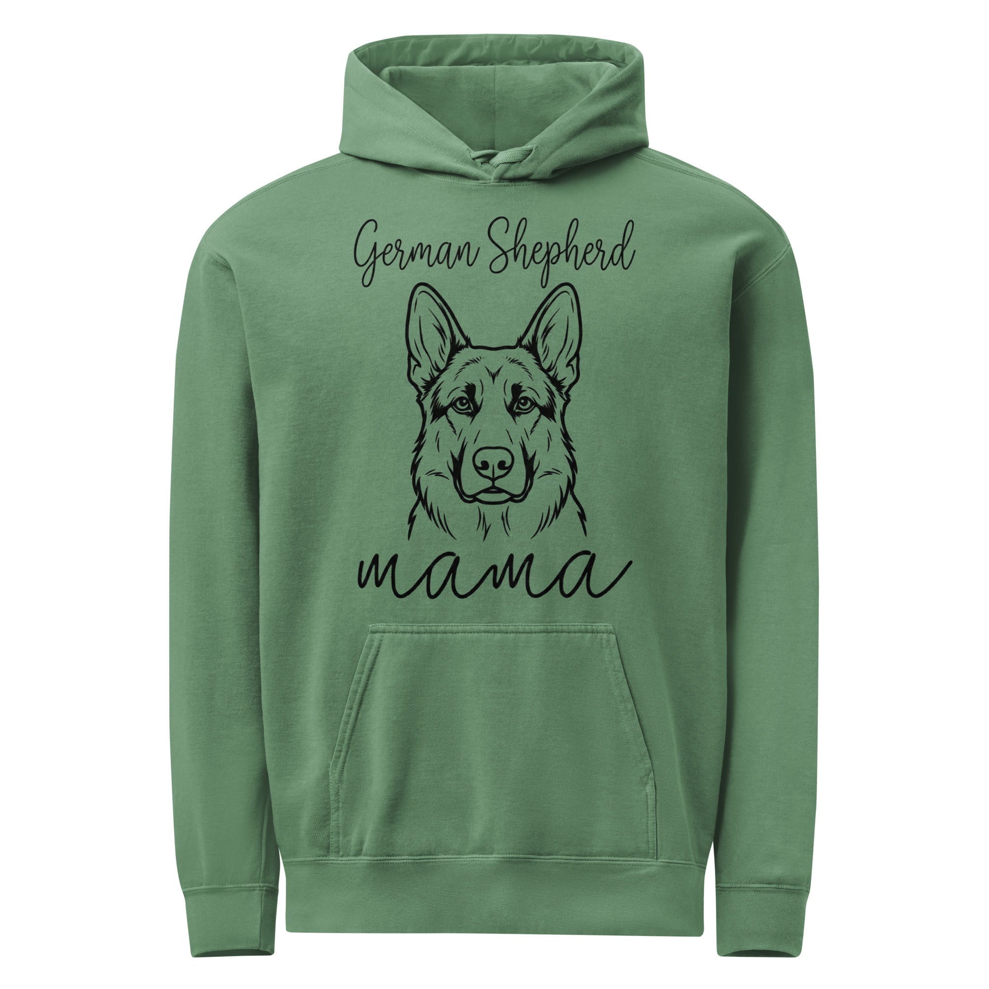 German Shepherd Mama Mode Garment-dyed Hoodie . Light Green