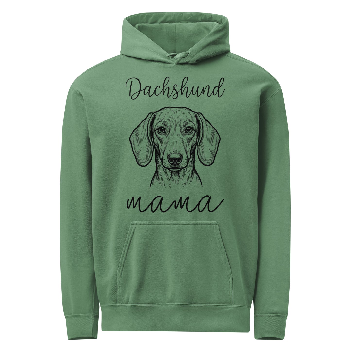 Dachshund Mama Mode Garment-dyed Hoodie . Light Green