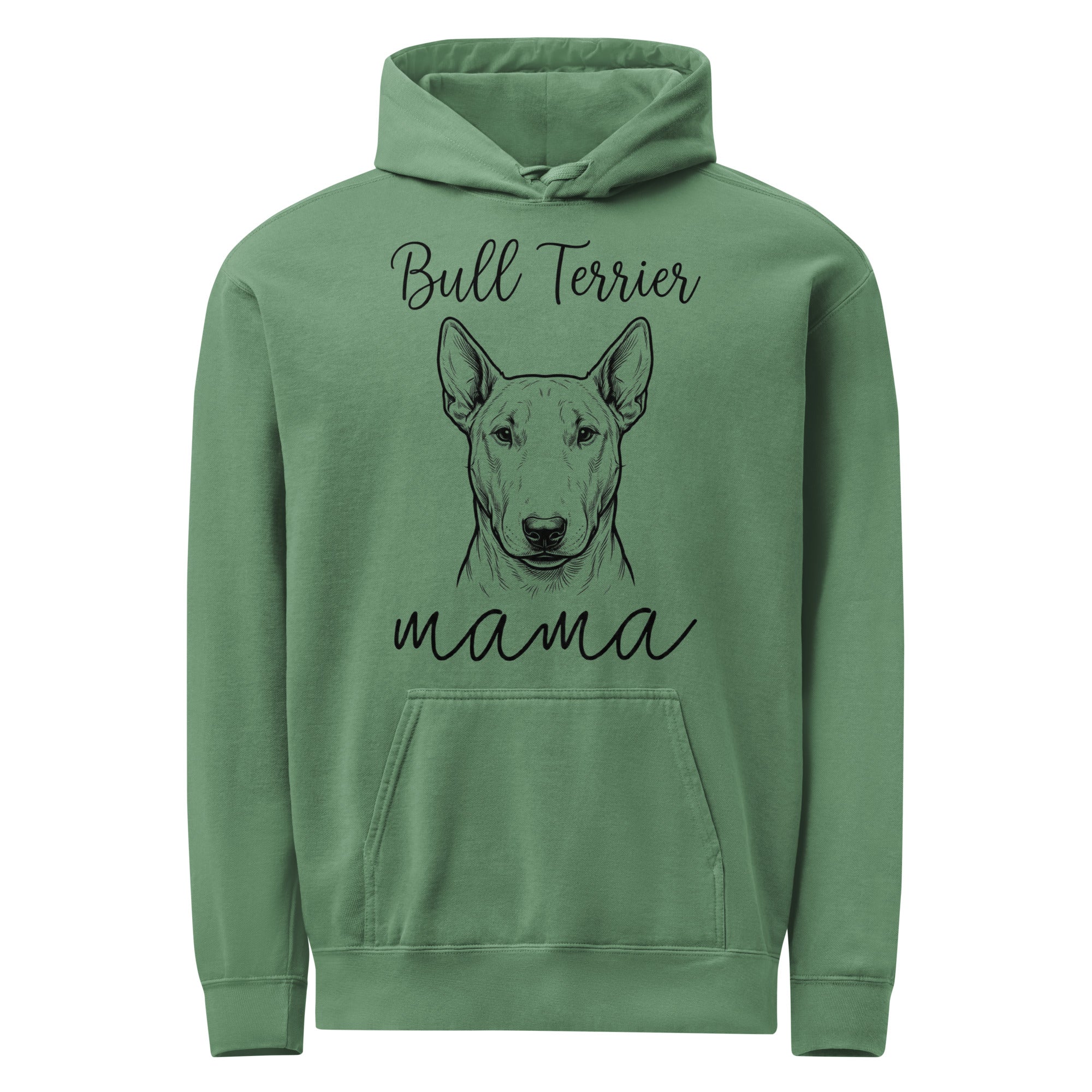 Bull Terrier Mama Mode Garment-dyed Hoodie . Light Green