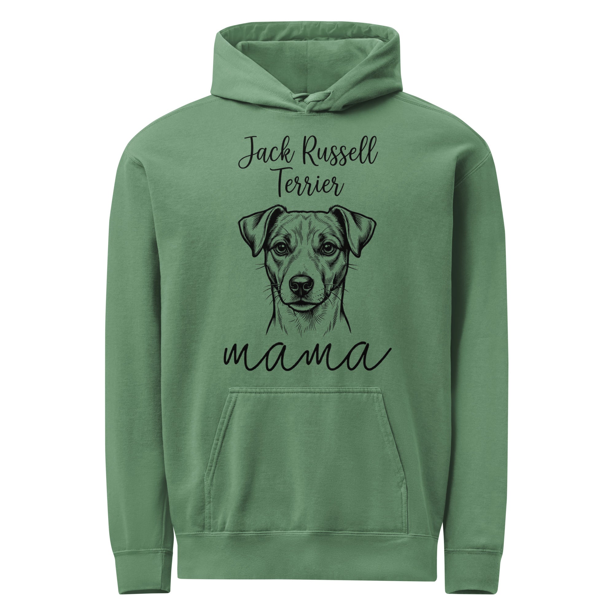 Jack Russell Terrier Mama Mode Garment-dyed Hoodie . Light Green