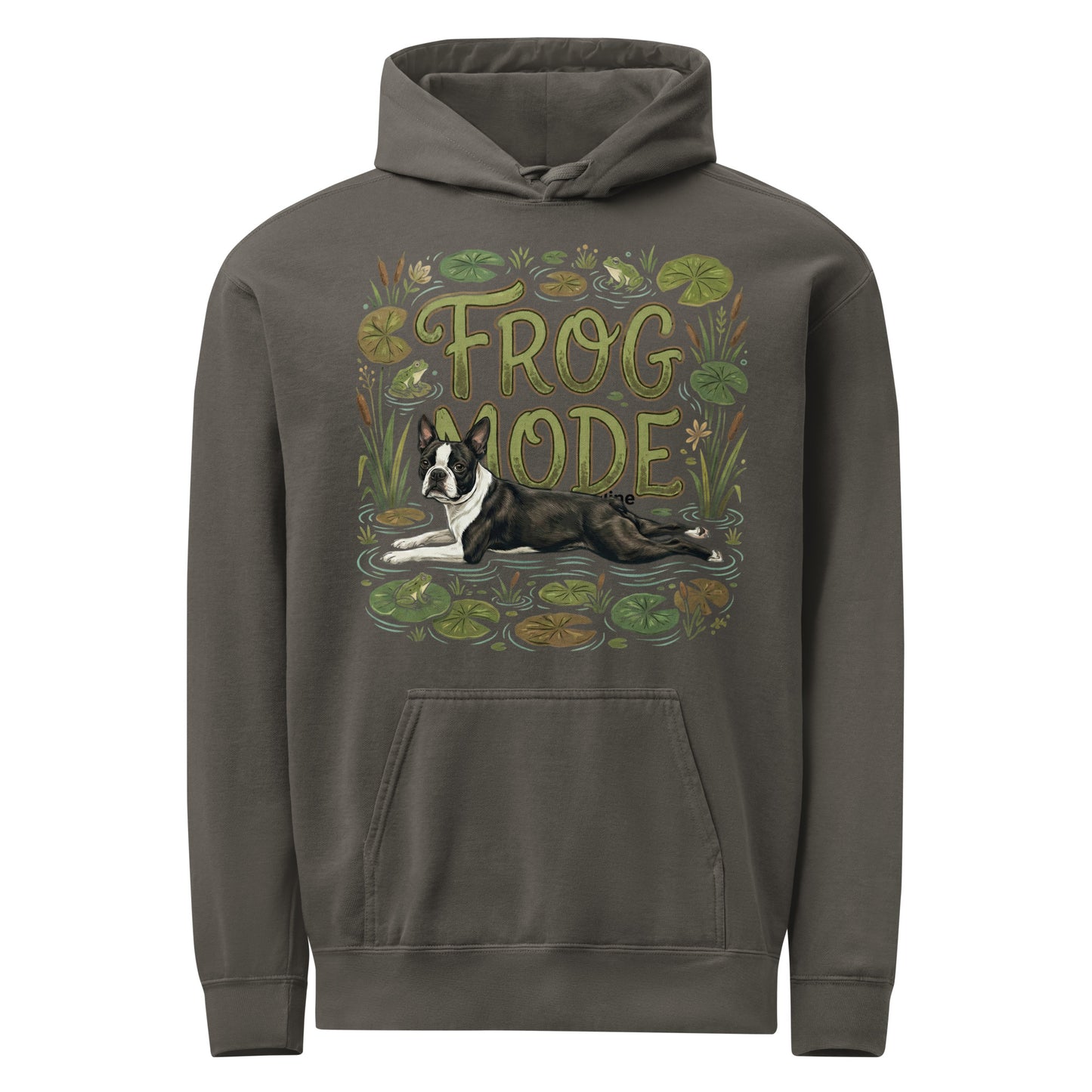 Frog Mode Boston Terrier Dog Frog Legs Unisex Garment-Dyed Hoodie . Pepper