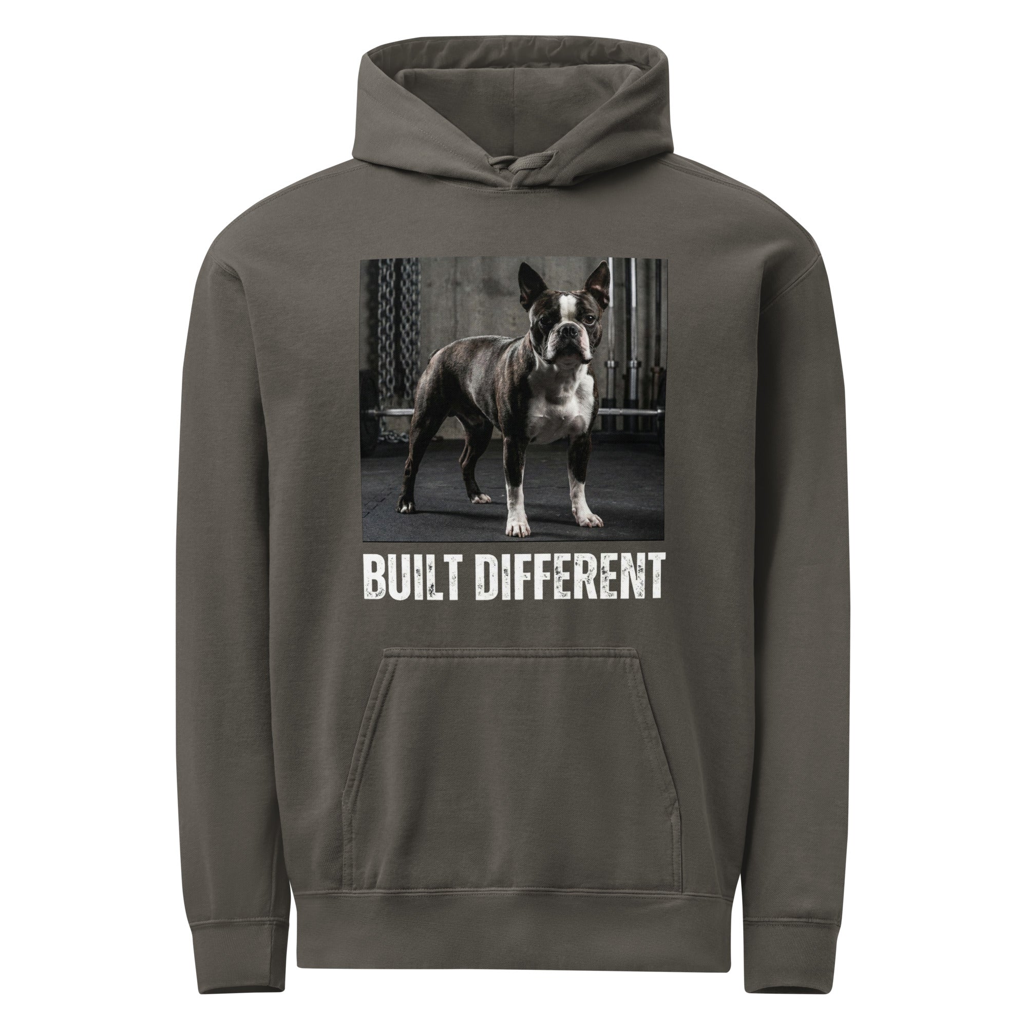 Built Different Strong Boston Terrier Dog Gym Workout Unisex Garment-dyed Hoodie . Pepper