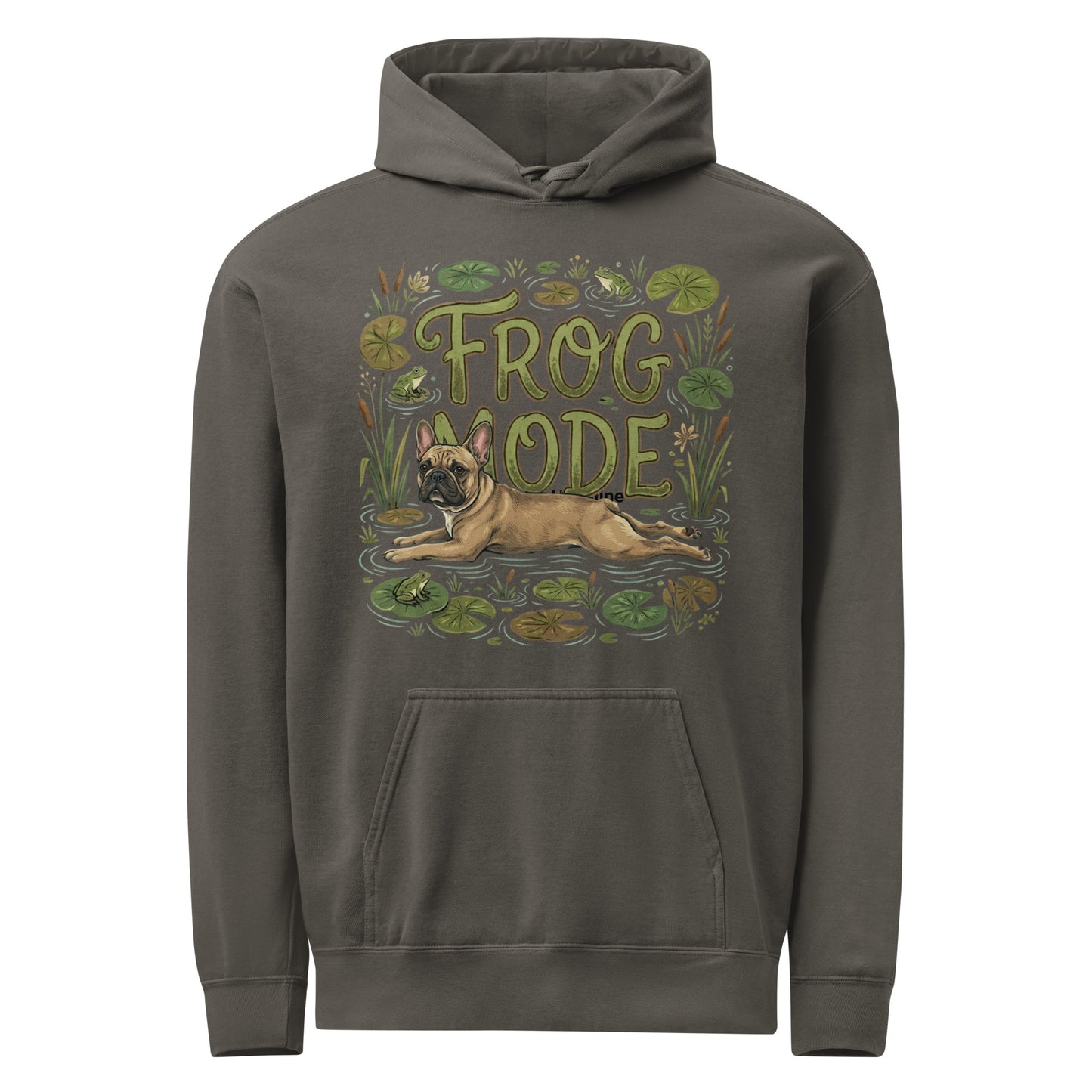 Frog Mode French Bulldog Unisex Garment-dyed Hoodie . Pepper