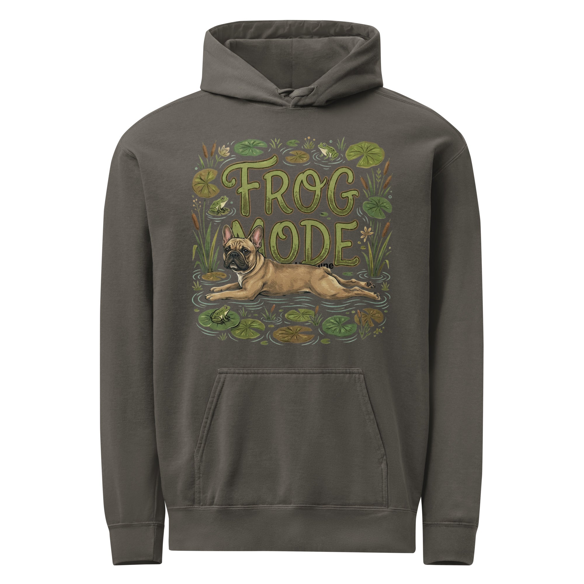 Frog Mode French Bulldog Unisex Garment-dyed Hoodie . Pepper