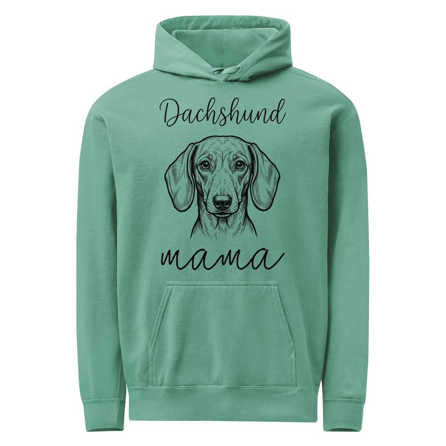 Dachshund Mama Mode Garment-dyed Hoodie . Seafoam