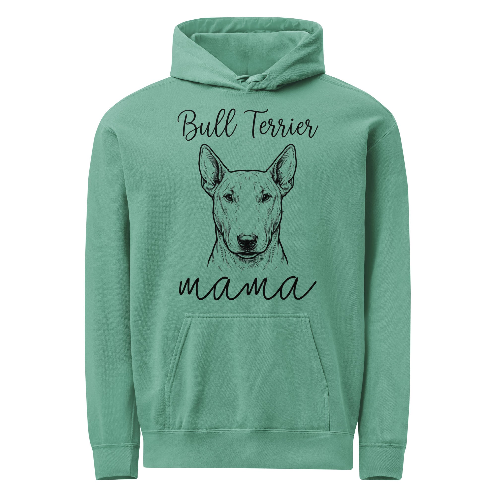 Bull Terrier Mama Mode Garment-dyed Hoodie . Seafoam